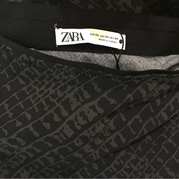 ZARA midi skirt SATIN Printed ZW COLLECTION Rustic Black Size Xs Womens - Picture 8 of 8